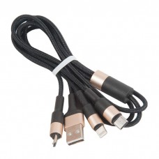 6957531080275 кабель USB HOCO x26 Xpress one pull three 3 в 1, Lightning+Micro+Type-C, черно-золотой