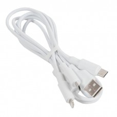 6957531080176 кабель USB HOCO x25 Soarer one pull three 3 в 1, Lightning+Micro USB+Type-C, белый